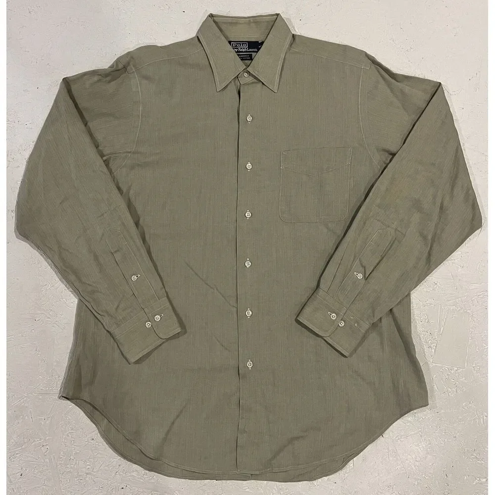 Polo Ralph Lauren Button Up‎ Warwick Shirt Mens 16 34/35 Green Striped Preppy